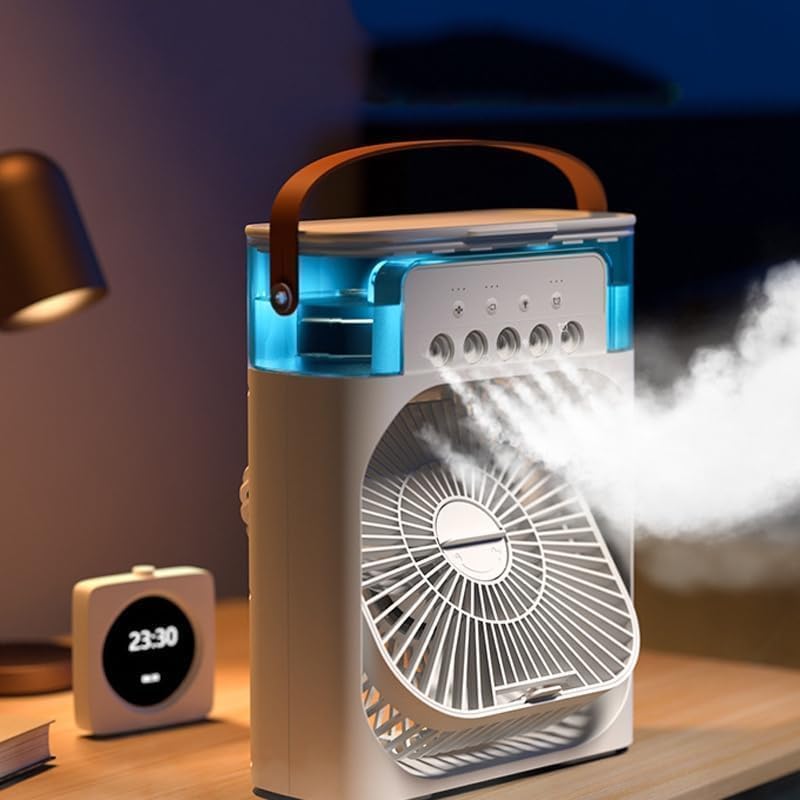Portable Mini Air Cooler – 3-in-1 USB Air Conditioner Fan with 7 Color LED Lights