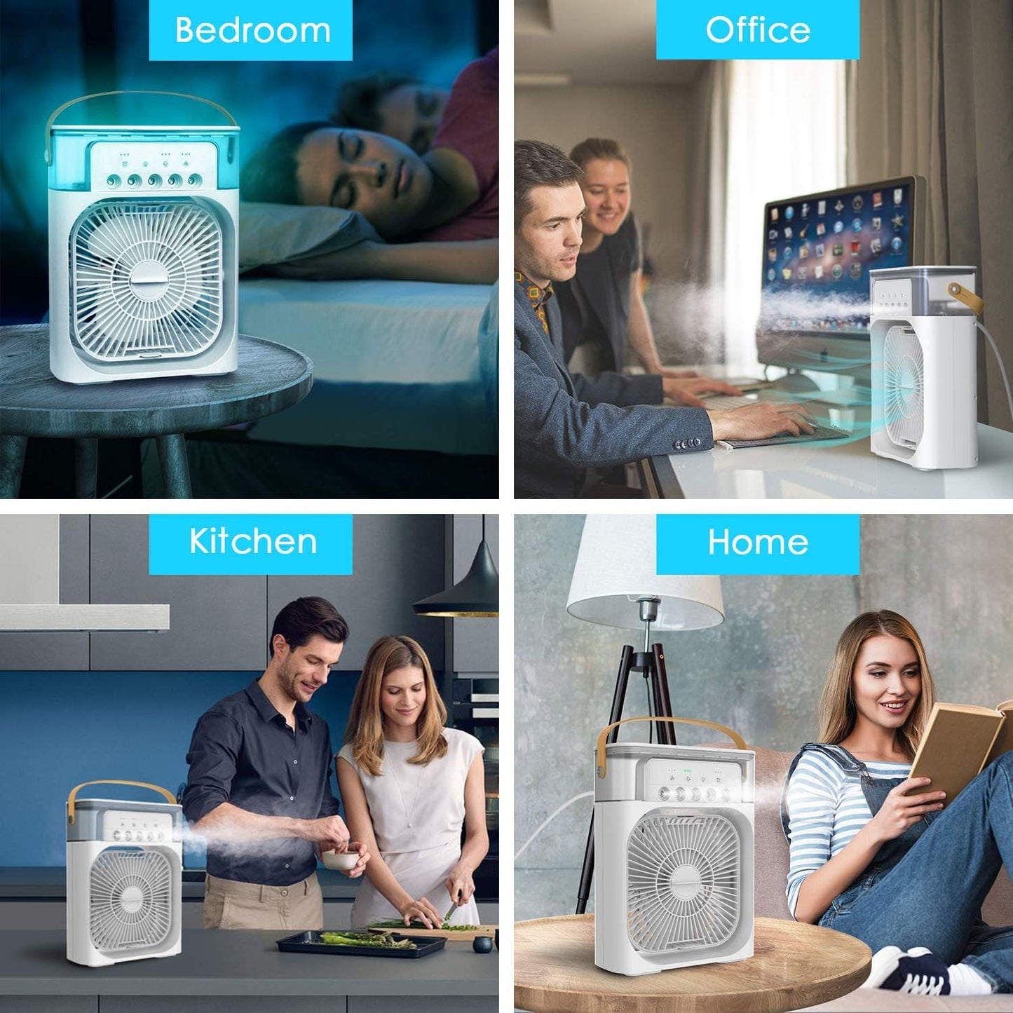 Portable Mini Air Cooler – 3-in-1 USB Air Conditioner Fan with 7 Color LED Lights