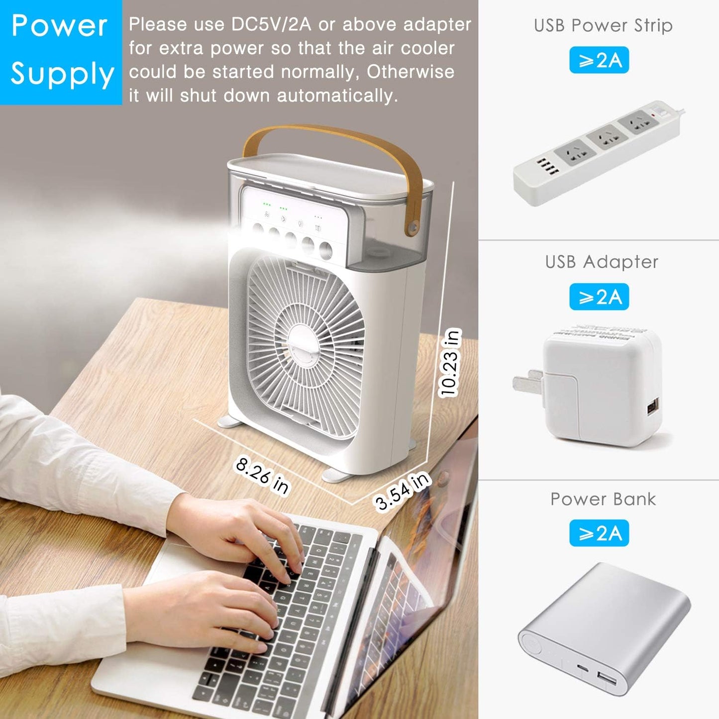 Portable Mini Air Cooler – 3-in-1 USB Air Conditioner Fan with 7 Color LED Lights