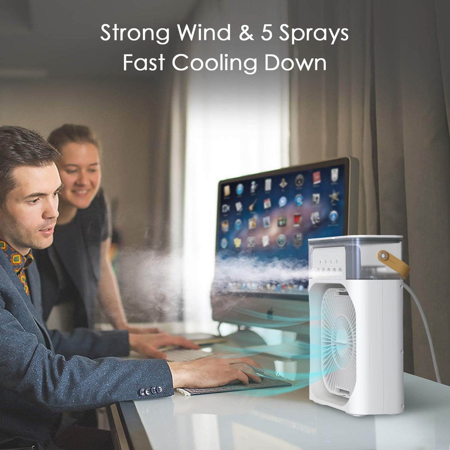 Portable Mini Air Cooler – 3-in-1 USB Air Conditioner Fan with 7 Color LED Lights
